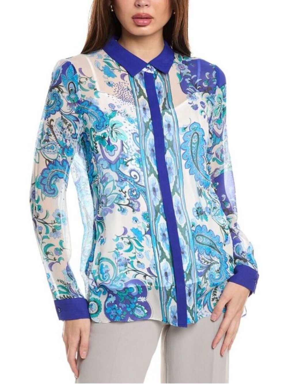 NWT Elie Tahari Calypso Blue Paisley Silk Scarf Shirt Cami Size S